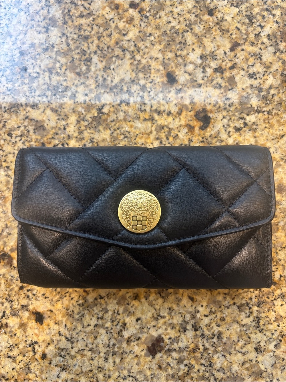 Vince Camuto Leather Wallet Black Quilted Gold Accents